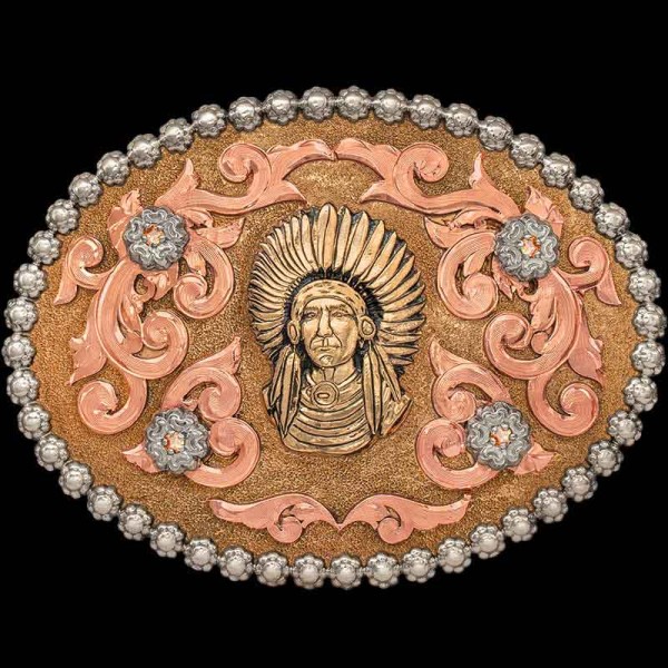 In stock now, this masterpiece captures the essence of leadership and prestige. Elevate your Western style – order the Gold Chief Belt Buckle today!